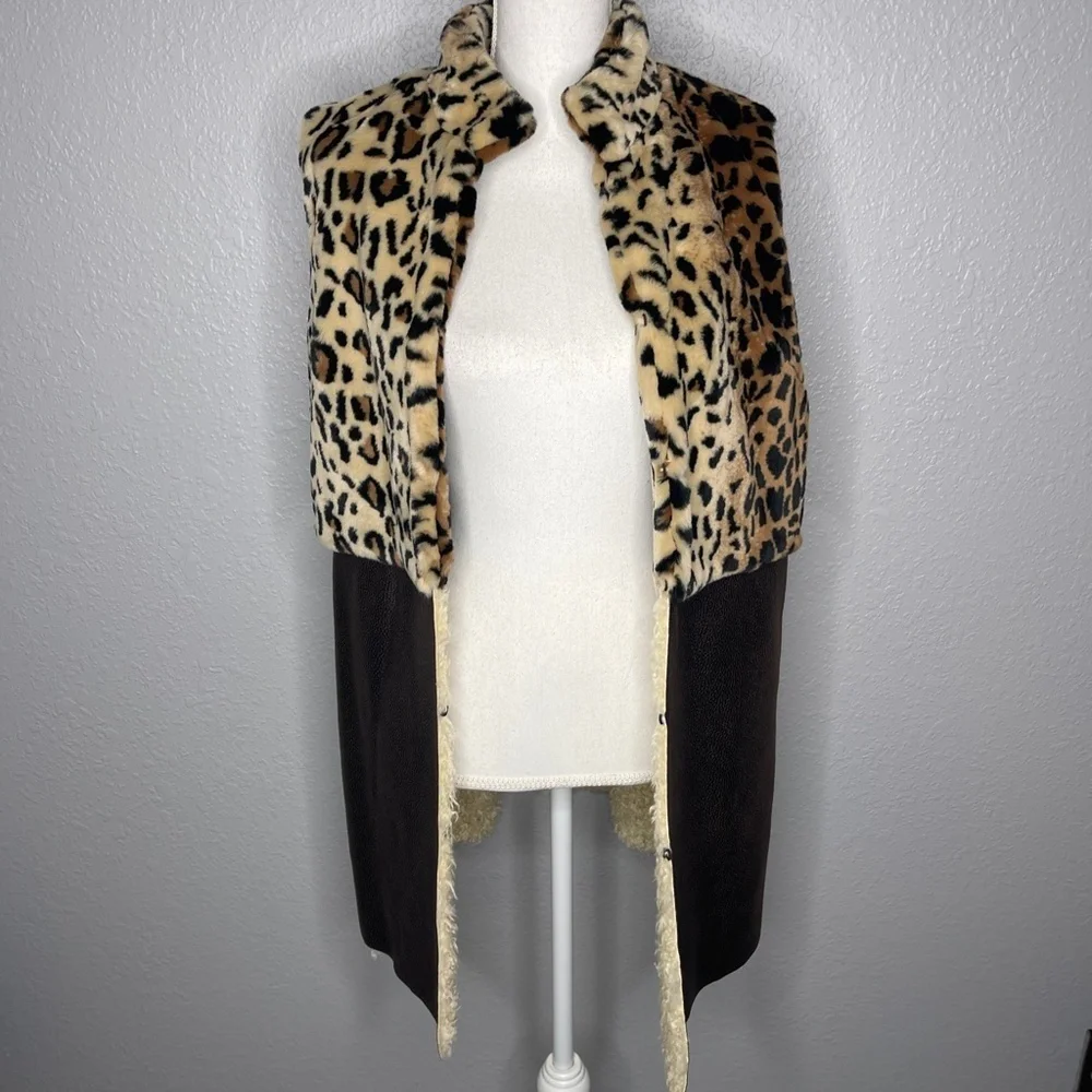 H‎ by Heurueh Leopard Print Shearling Vest